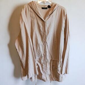 Vintage Apostrophe Beige Hooded Shirt Jacket XL Linen Blend Drawstring